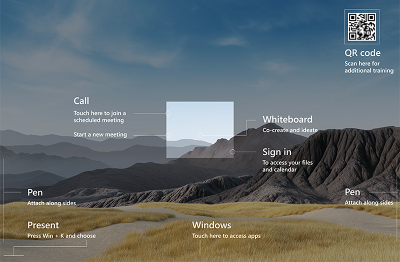 Screenshot: Willkommensbildschirm des Surface Hub 2S 50