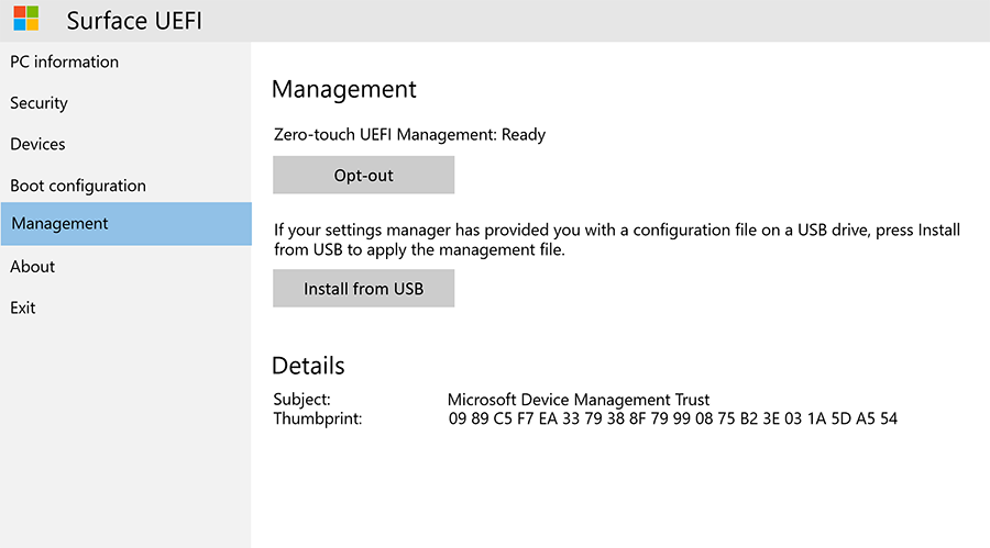 Verwalten sie den Zugriff auf Zero-Touch UEFI-Verwaltung und andere Features.