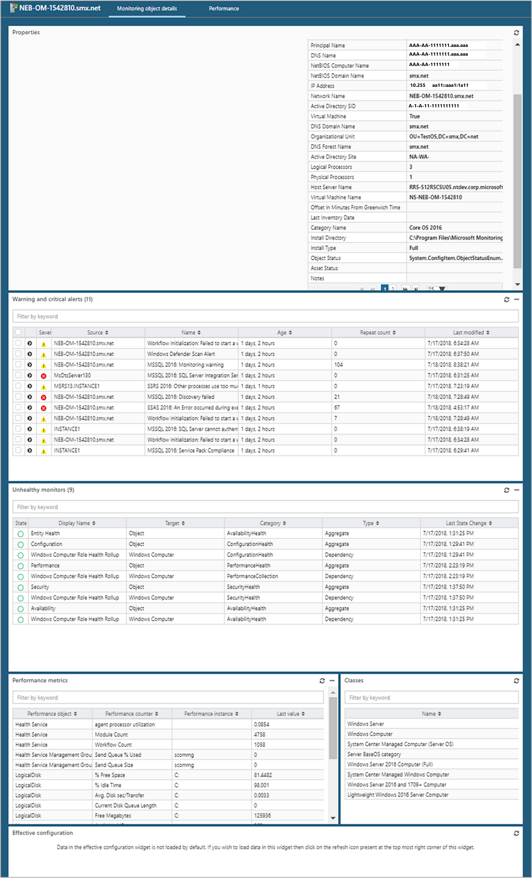 Screenshot der Seite „Überwachte Objektdetails“