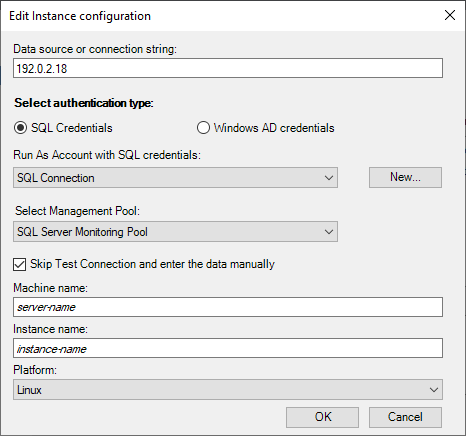 Screenshot showing Editing instance configuration.