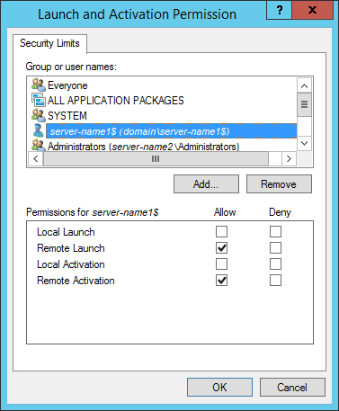 Screenshot of Enabling remote machine permissions.