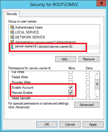 Screenshot of Enabling target machine permissions.