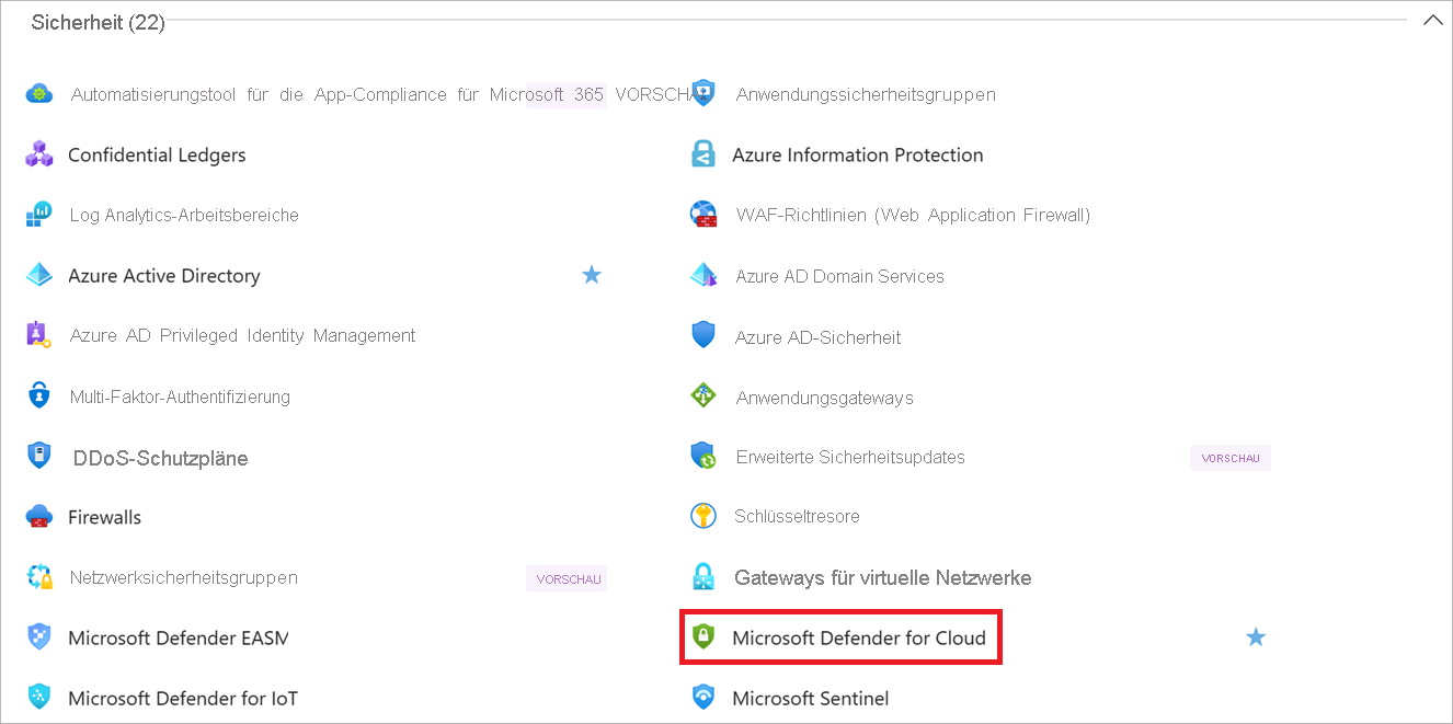 Screenshot showing the All services pane with Defender for Cloud highlighted.