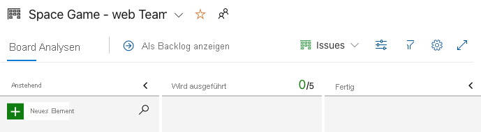 Screenshot: Azure Boards mit einem anfänglich leeren Board