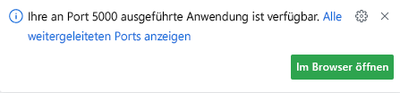 Screenshot: Codespaces-Nachricht zur Portweiterleitung