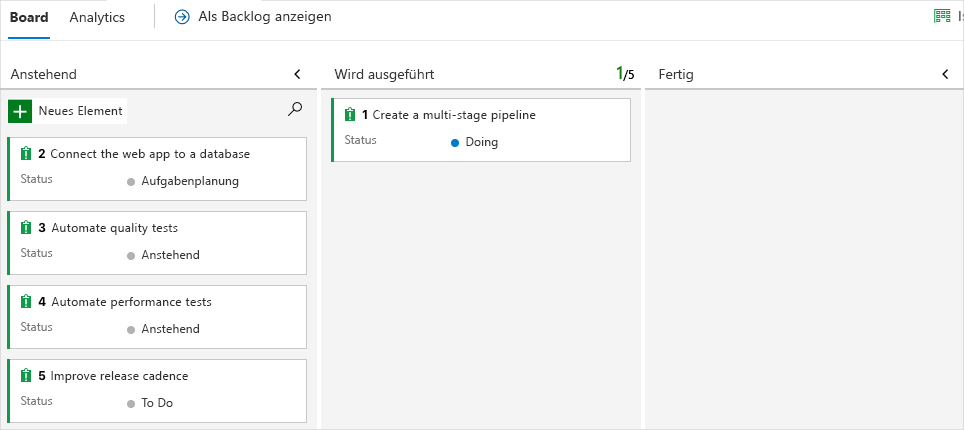 A screenshot of Azure Boards showing the card in the Doing column.