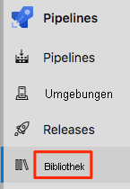 Screenshot: Azure Pipelines mit der Position des Menüs „Bibliothek“