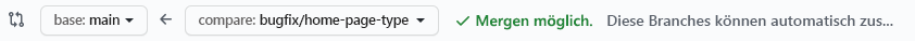 Screenshot von GitHub mit der Bestätigung, dass die Verzweigung zusammengeführt werden kann.