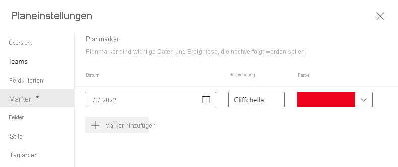 Screenshot: Hinzufügen des Meilensteinmarkers für das Ereignis „Cliffchella“