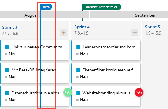 Screenshot: Auswählen des Betameilensteins, um die Grenze des Betameilensteins anzuzeigen