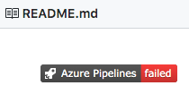 Screenshot des Build-Badges von Azure Pipelines auf GitHub, der auf einen Fehler hinweist.