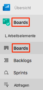 Azure DevOps mit der Position des Boards-Menüs