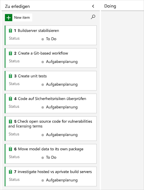 Screenshot: Azure Boards mit einem Backlog von Problemen