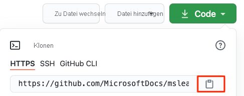 Suchen der URL und der Kopierschaltfläche im GitHub-Repository