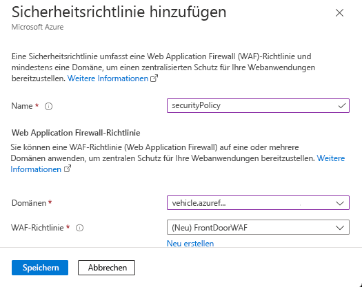 Screenshot of adding security policy containing WAF policy settings.