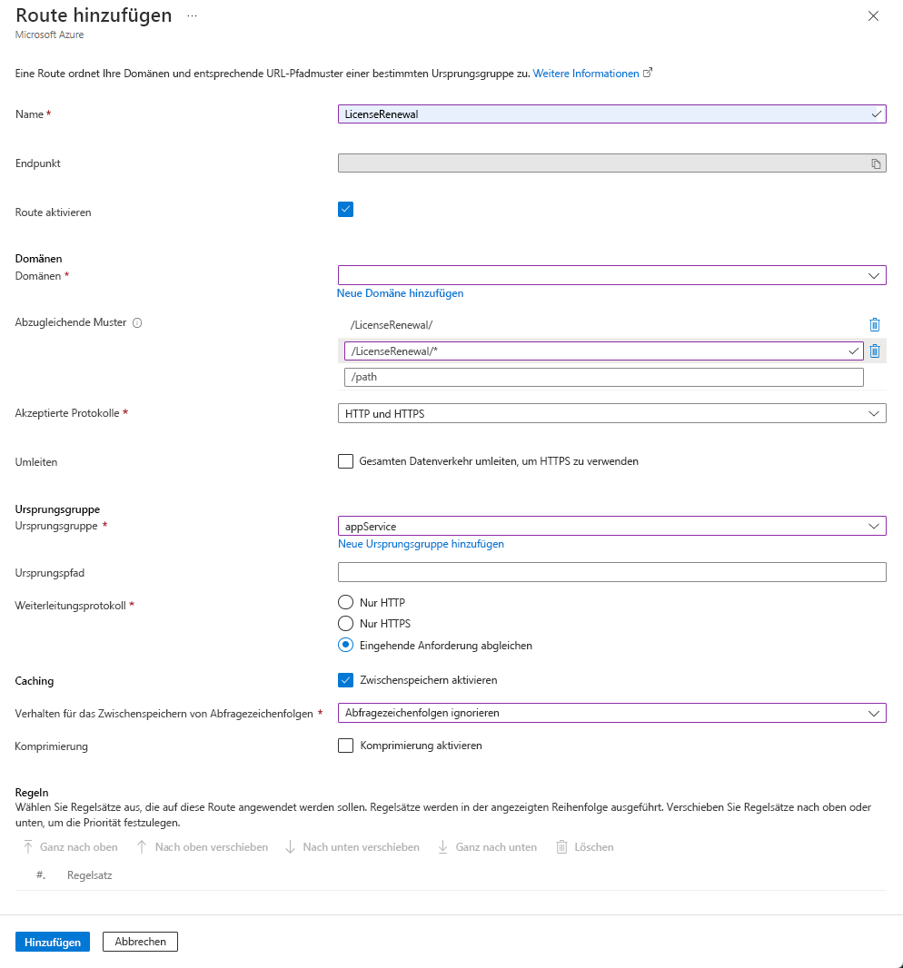 Screenshot of license renewal route settings.