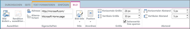 Screenshot eines Abschnitts des SharePoint Online-Menübands mit ausgewählter Registerkarte 