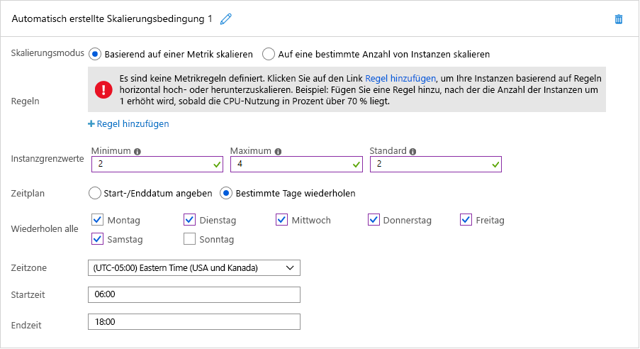 Abbildung 7: Geplante automatische Skalierung in Azure