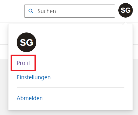 Screenshot eines Microsoft Learn-Kontomenüs für den Zugriff auf das Profil.