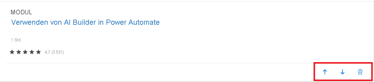 Screenshot des Nach-Oben-, Nach Unten-Pfeils und des Papierkorbsymbols neben einem Objekt in einer Collection.