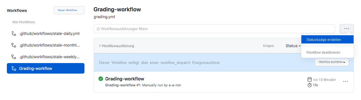 Screenshot des Deaktivierens eines Workflows auf GitHub