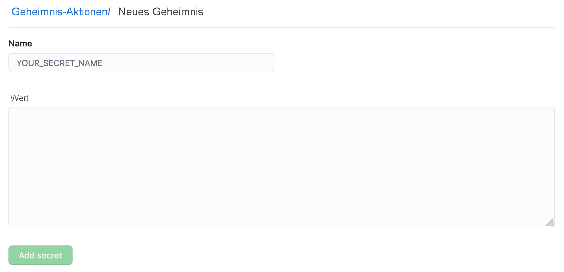 Bildschirm „Neues Geheimnis“ für Repositorys.