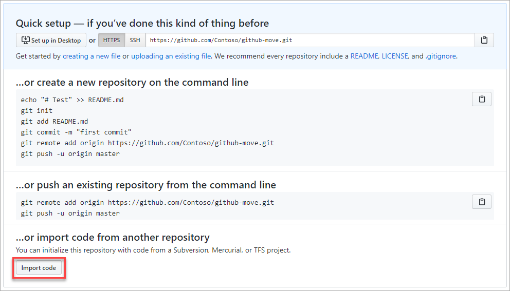 Screenshot des Importierens von Code in ein GitHub-Repository.