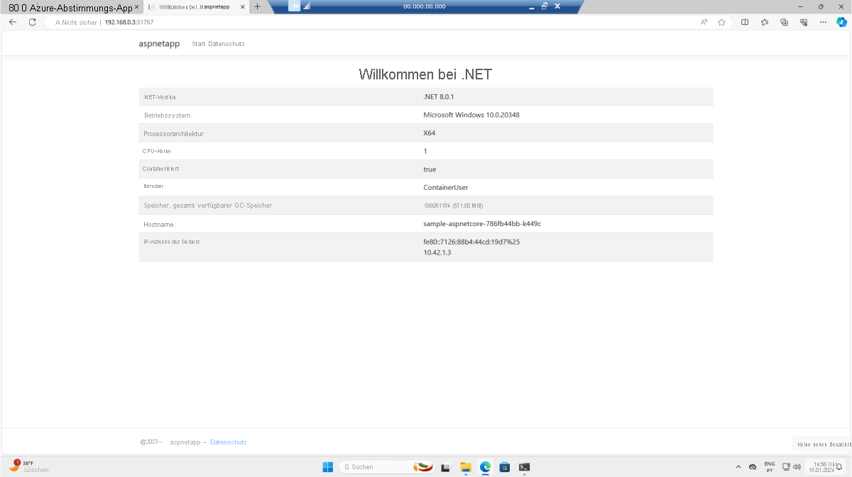 Screenshot of Windows VM with windows sample application running in the browser.