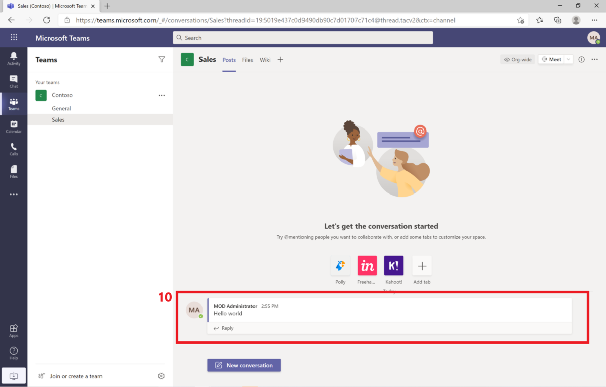 Screenshot, der das POST-Anforderungsergebnis in Microsoft Teams zeigt.