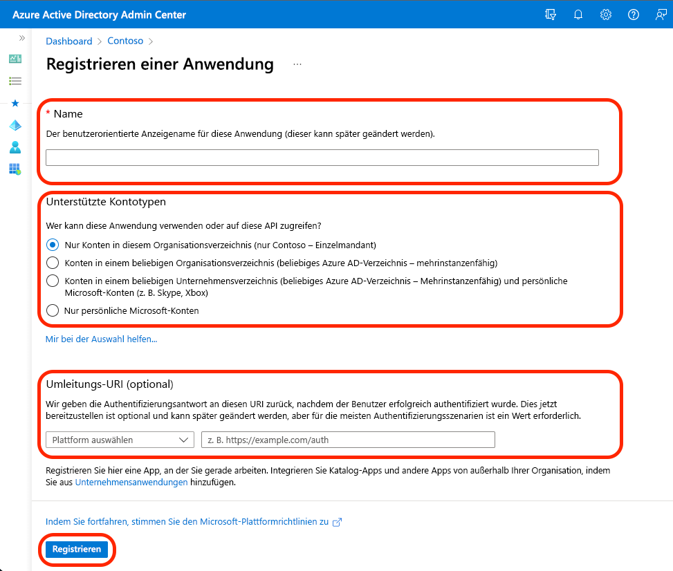 Screenshot: Auswahl zum Registrieren einer App bei Microsoft Entra ID