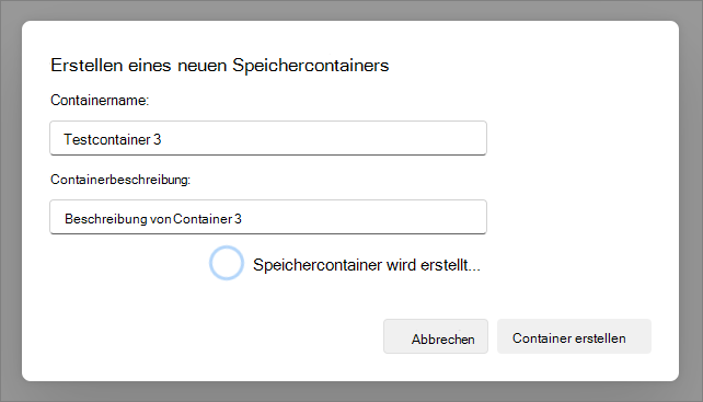 Screenshot des Dialogfelds zum Erstellen des Containers.