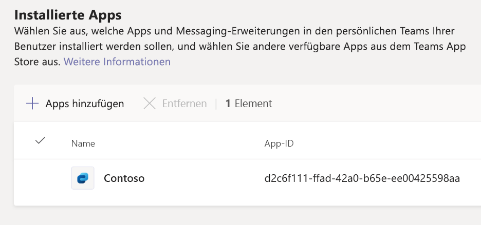 Screenshot: Viva Connections-App, die in der Übersicht der installierten Microsoft Teams-Apps aufgeführt ist