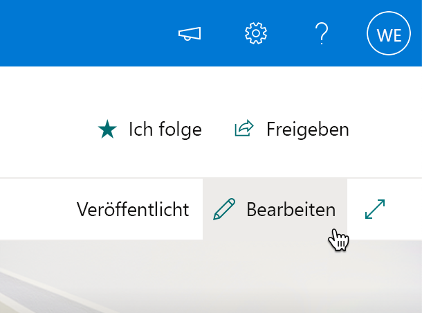 Screenshot der Schaltfläche „Bearbeiten“ auf der Symbolleiste der Seite.