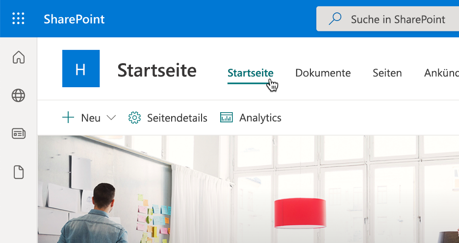 Screenshot des Links „Start“ in der SharePoint-Websitenavigation.