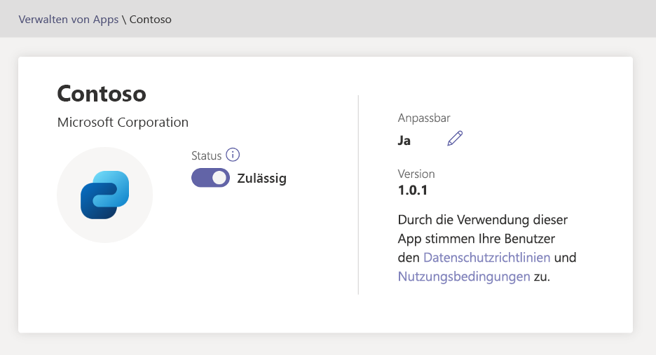 Screenshot: Zusammenfassung der Viva Connections-App im Microsoft Teams Admin Center