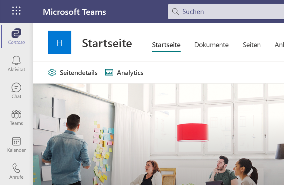 Screenshot, der die Viva Connections-App zeigt, die in Microsoft Teams angeheftet ist.