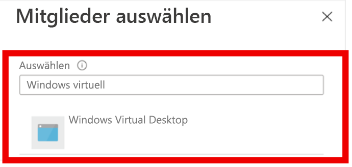 Screenshot, der die virtuelle Windows-Auswahl zeigt.