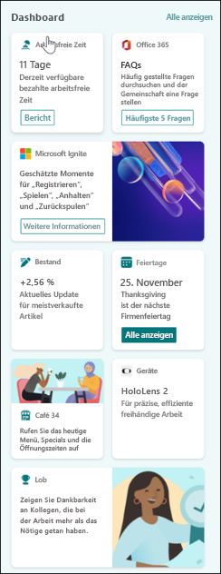 Screenshot eines Beispiel-Dashboard-Webparts auf einem Desktop.