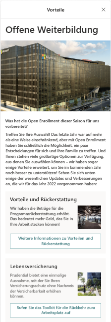 Screenshot einer Karte zur offenen Anmeldung für Leistungen.