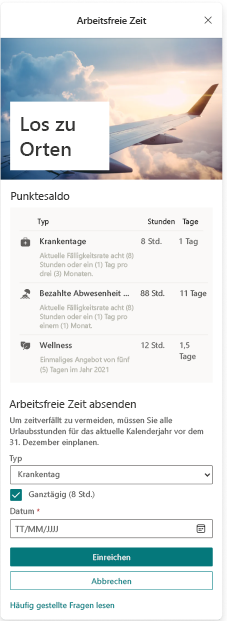 Screenshot einer Karte für arbeitsfreie Zeit.
