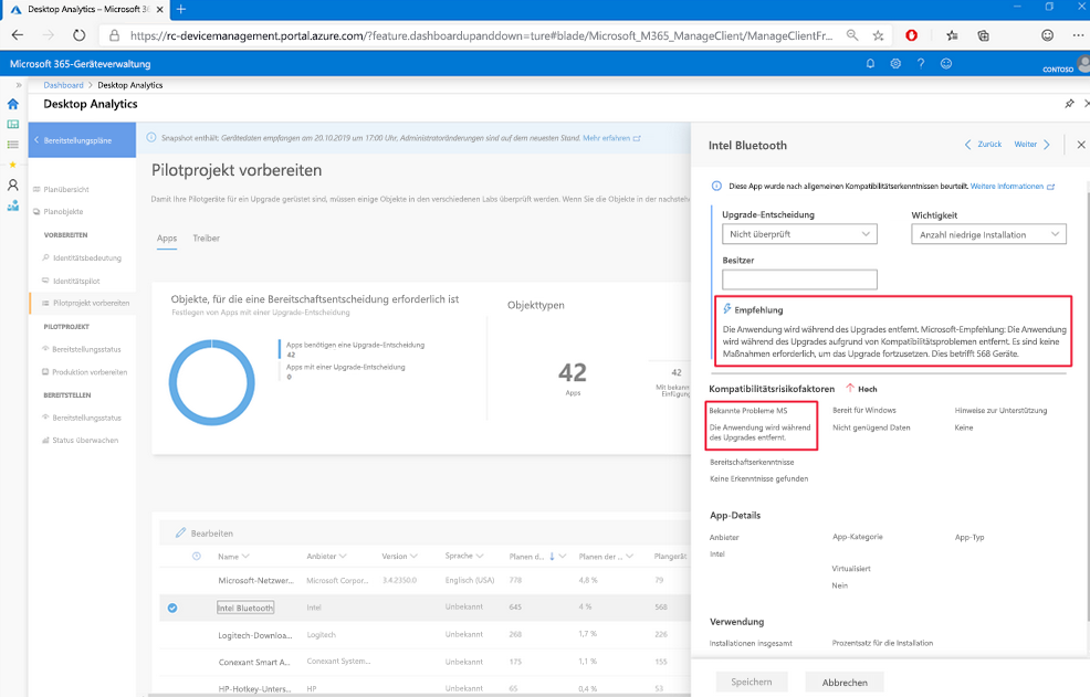 Von Desktop Analytics bewertetes Kompatibilitätsrisiko