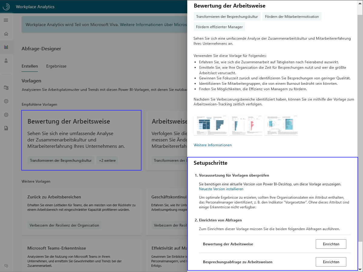 Einrichtung der Vorlage zur Bewertung von Arbeitsmethoden.