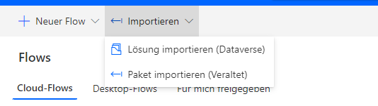 Screenshot des Bildschirms „Paketimport“