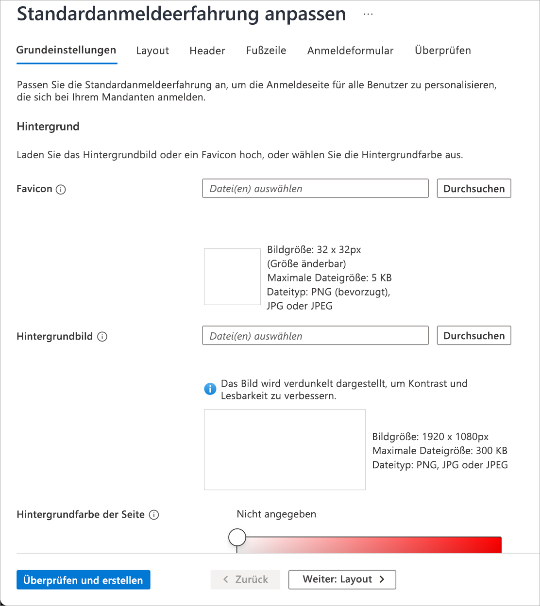 Screenshot: Formular zum Konfigurieren des Unternehmensbrandings