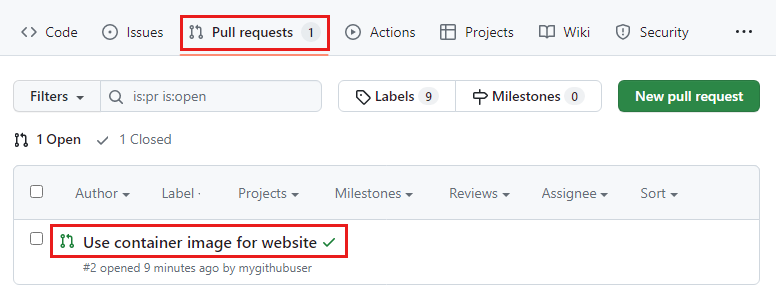 Screenshot von GitHub: Liste offener Pull Requests im Repository