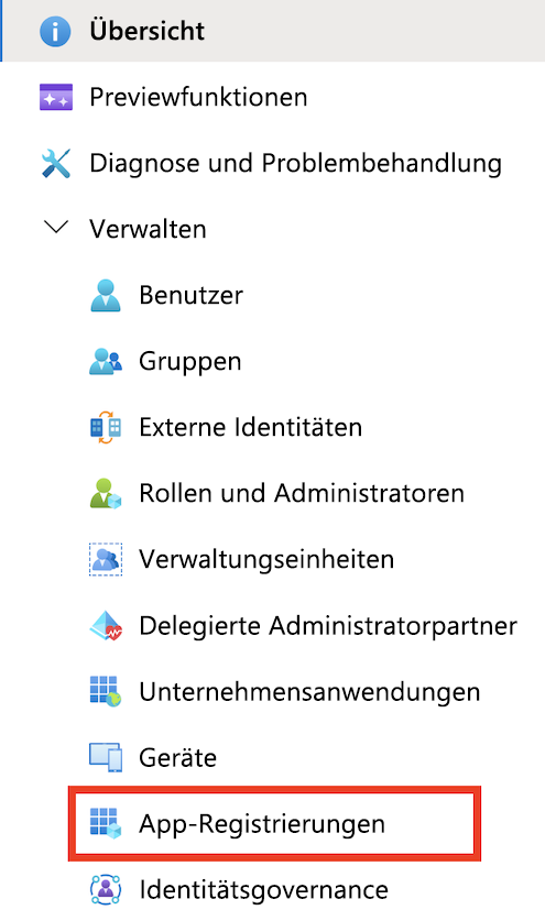 Screenshot, der das Menü von Microsoft Entra ID im Azure-Portal zeigt.