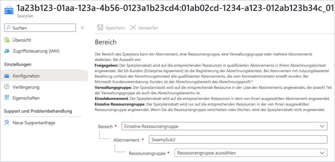 Screenshot: Bereichsbeschreibung für freigegebenen Bereich, eine Verwaltungsgruppe, ein Abonnement oder eine Ressourcengruppe