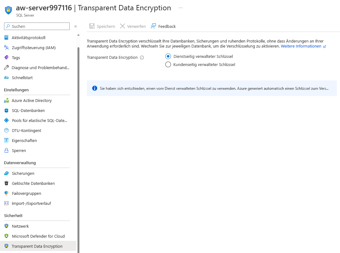 Screenshot der Serveransicht mit TDE-Optionen.