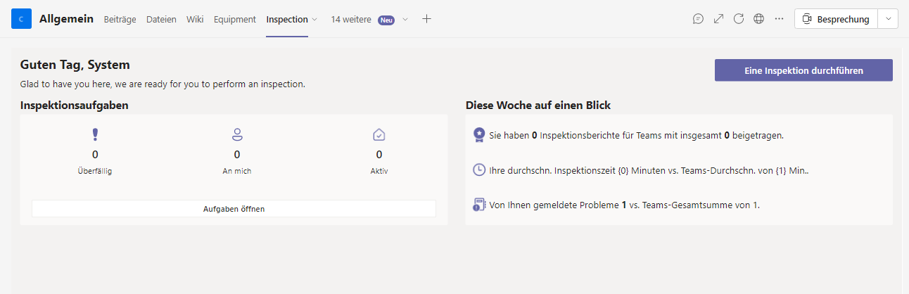 Screenshot der Einblicke in die Inspektions-App