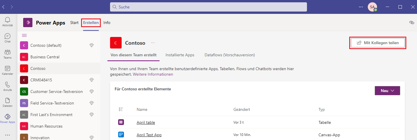 Screenshot der Registerkarte Power Apps erstellen und dem hervorgehobenen Link Alle anzeigen